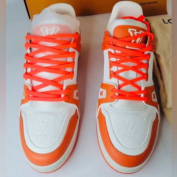 NEW Louis Vuitton Orange Monogram Embossed Trainer Sneakers - Picture 2 of 15